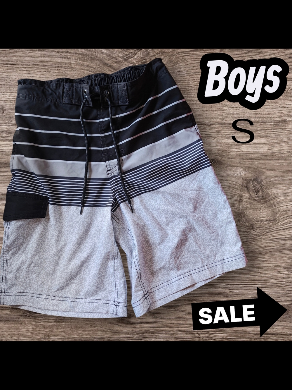 George Boys Black & Gray Striped Swim Shorts